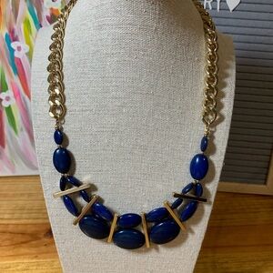 RSVP by Charming Charlie Gold and Blue Statement Necklace with Geometric Design